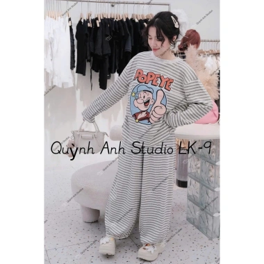 Bộ Đồ Nữ Áo Thun Kẻ Ngang PoPePy Cute Mix Ren Freesize - Siêu Đẹp Giá 229k
