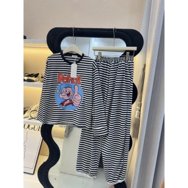 Bộ Đồ Nữ Áo Thun Kẻ Ngang PoPePy Cute Mix Ren Freesize - Siêu Đẹp Giá 229k
