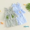 Bộ Đồ Nữ Aqua Toddler Mùa Hè - Áo Bơ Thêu Hoa, Kẻ Sọc, Nơ, Không Tay + Quần Short Co Giãn Eo - 2 Chiếc