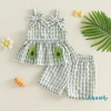Bộ Đồ Nữ Aqua Toddler Mùa Hè - Áo Bơ Thêu Hoa, Kẻ Sọc, Nơ, Không Tay + Quần Short Co Giãn Eo - 2 Chiếc 3
