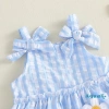 Bộ Đồ Nữ Aqua Toddler Mùa Hè - Áo Bơ Thêu Hoa, Kẻ Sọc, Nơ, Không Tay + Quần Short Co Giãn Eo - 2 Chiếc 6