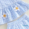 Bộ Đồ Nữ Aqua Toddler Mùa Hè - Áo Bơ Thêu Hoa, Kẻ Sọc, Nơ, Không Tay + Quần Short Co Giãn Eo - 2 Chiếc 7