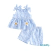 Bộ Đồ Nữ Aqua Toddler Mùa Hè - Áo Bơ Thêu Hoa, Kẻ Sọc, Nơ, Không Tay + Quần Short Co Giãn Eo - 2 Chiếc 10