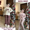 Bộ đồ nữ cotton nơ mix, quần kẻ ống xuông siêu thời trang - SaYa Shop hcom3.510, chỉ 269k
