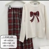 Bộ đồ nữ cotton nơ mix, quần kẻ ống xuông siêu thời trang - SaYa Shop hcom3.510, chỉ 269k 4