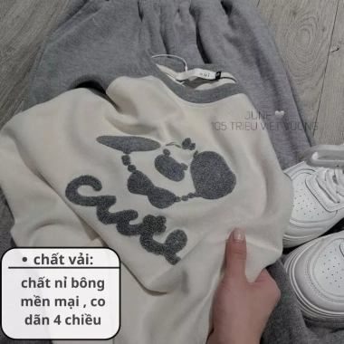 Bộ đồ nữ dài tay logo cún cute mix quần xám xuông - Xinh, giảm còn 279.000đ | SaYa Shop 4