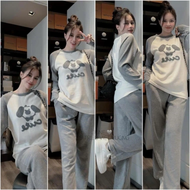 Bộ đồ nữ dài tay logo cún cute mix quần xám xuông - Xinh, giảm còn 279.000đ | SaYa Shop 6