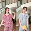 Bộ đồ nữ Luci mặc nhà ngắn tay, bèo kẻ caro cao cấp, mềm mịn, thoáng mát - chỉ 229k