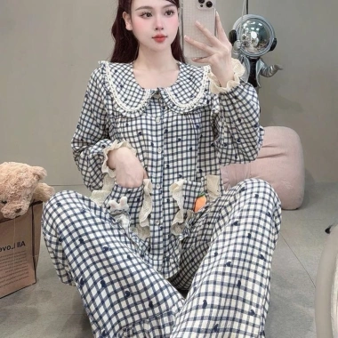 Bộ đồ Nữ mặc nhà cổ sen Thỏ Carot vân mây cao cấp DD66 Sammy - Xinh xắn, giá chỉ 189k