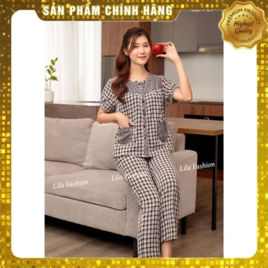 Bộ đồ nữ mặc nhà SUNA ngắn tay kẻ caro cao cấp, mềm mịn mát tay, quần dài túi - 259.000₫ 8