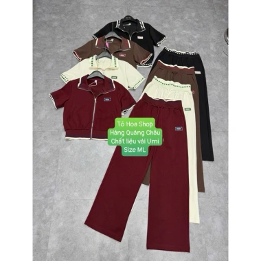 Bộ đồ nữ set thể thao kéo khoá tay cộc, quần suông vải UMI, ML-XL, 589.000₫ - Khánh Ly Shop