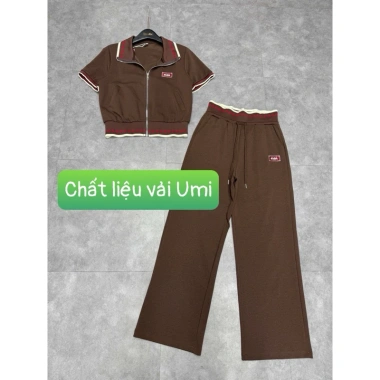Bộ đồ nữ set thể thao kéo khoá tay cộc, quần suông vải UMI, ML-XL, 589.000₫ - Khánh Ly Shop