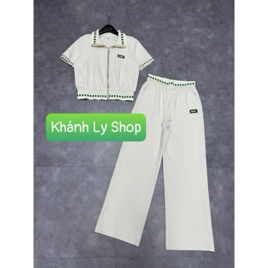 Bộ đồ nữ set thể thao kéo khoá tay cộc, quần suông vải UMI, ML-XL, 589.000₫ - Khánh Ly Shop