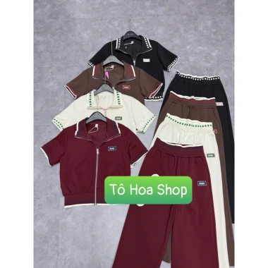 Bộ đồ nữ set thể thao kéo khoá tay cộc, quần suông vải UMI, ML-XL, 589.000₫ - Khánh Ly Shop