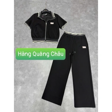 Bộ đồ nữ set thể thao kéo khoá tay cộc, quần suông vải UMI, ML-XL, 589.000₫ - Khánh Ly Shop