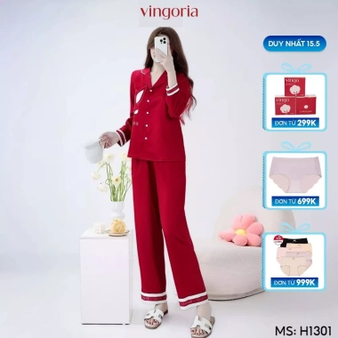 Bộ đồ pijama lụa nữ VINGO VINGORIA tay dài mùa thu - Giá 575.000đ