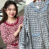 Bộ đồ Pijama P18 nữ kẻ caro SUNA cổ nhún bèo, cotton mềm mịn, thấm hút mồ hôi - 259.000₫