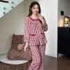 Bộ đồ Pijama P18 nữ kẻ caro SUNA cổ nhún bèo, cotton mềm mịn, thấm hút mồ hôi - 259.000₫ 2