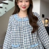 Bộ đồ Pijama P18 nữ kẻ caro SUNA cổ nhún bèo, cotton mềm mịn, thấm hút mồ hôi - 259.000₫ 7