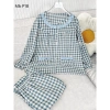 Bộ đồ Pijama P18 nữ kẻ caro SUNA cổ nhún bèo, cotton mềm mịn, thấm hút mồ hôi - 259.000₫ 10