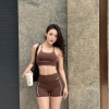 Bộ Đồ Tập Gym Yoga Nữ UNIQ Cool Peel Áo Viền Trắng Dây Chéo Chữ V Ngược và Quần Legging Đùi Thon Gọn 9