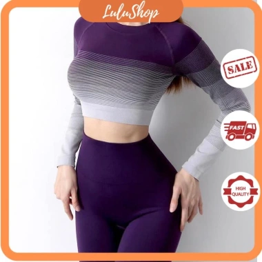 Bộ Đồ Thể Thao Áo Croptop Nữ Dài Tay Dệt Kim Co Giãn, Ôm Dáng Nâng Mông, Thấm Hút Mồ Hôi - Giảm Giá 305k 2