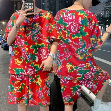 Bộ Đồ Thể Thao Unisex K1 Hoa Lá Cành - Áo Thun Tay Ngắn Cổ Tròn, Quần Ống Rộng Thêu In Hoa Con Công, Giá chỉ 69.000₫ 10