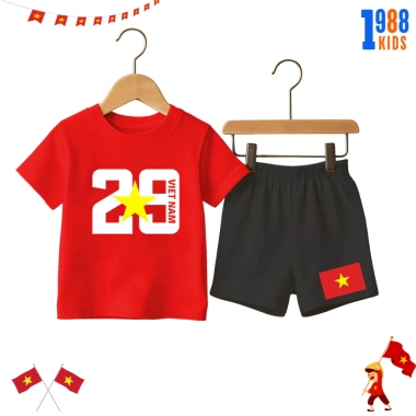 Bộ đồ thun bé trai 15-40kg in hình Cờ Việt Nam, Cờ đỏ sao vàng - Kỷ niệm Quốc khánh 2/9, giảm giá 169k