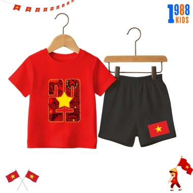 Bộ đồ thun bé trai 15-40kg in hình Cờ Việt Nam, Cờ đỏ sao vàng - Kỷ niệm Quốc khánh 2/9, giảm giá 169k