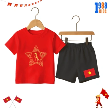 Bộ đồ thun bé trai 15-40kg in hình Cờ Việt Nam, Cờ đỏ sao vàng - Kỷ niệm Quốc khánh 2/9, giảm giá 169k