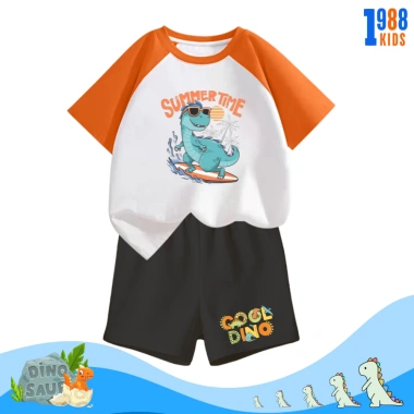 Bộ đồ thun bé trai in khủng long vui nhộn, cộc tay size 15-40kg, cotton 4 chiều thấm mồ hôi, giá 169.000 đồng