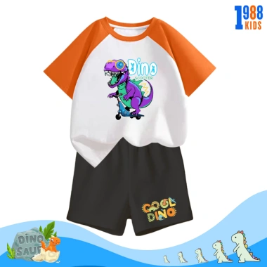 Bộ đồ thun bé trai in khủng long vui nhộn, cộc tay size 15-40kg, cotton 4 chiều thấm mồ hôi, giá 169.000 đồng