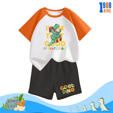 Bộ đồ thun bé trai in khủng long vui nhộn, cộc tay size 15-40kg, cotton 4 chiều thấm mồ hôi, giá 169.000 đồng