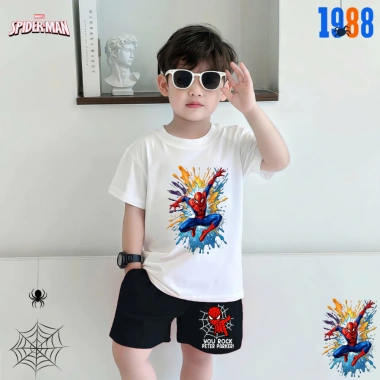 Bộ đồ thun bé trai Spiderman cộc tay trắng đen cotton - Siêu cool, giá chỉ 169k 2