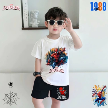 Bộ đồ thun bé trai Spiderman cộc tay trắng đen cotton - Siêu cool, giá chỉ 169k 3