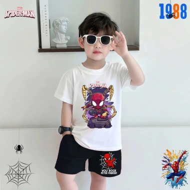 Bộ đồ thun bé trai Spiderman cộc tay trắng đen cotton - Siêu cool, giá chỉ 169k 5