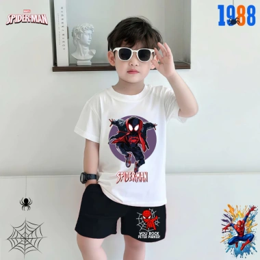 Bộ đồ thun bé trai Spiderman cộc tay trắng đen cotton - Siêu cool, giá chỉ 169k 6