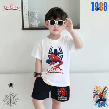 Bộ đồ thun bé trai Spiderman cộc tay trắng đen cotton - Siêu cool, giá chỉ 169k 9