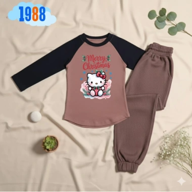 Bộ đồ thun dài tay Giáng Sinh bé gái - Áo nâu tay đen cotton, quần nỉ tăm dày dặn, giá ưu đãi 192.000 4