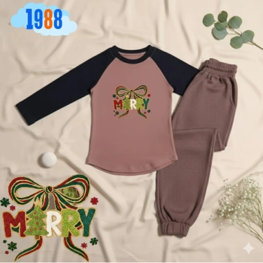 Bộ đồ thun dài tay Giáng Sinh bé gái - Áo nâu tay đen cotton, quần nỉ tăm dày dặn, giá ưu đãi 192.000 6