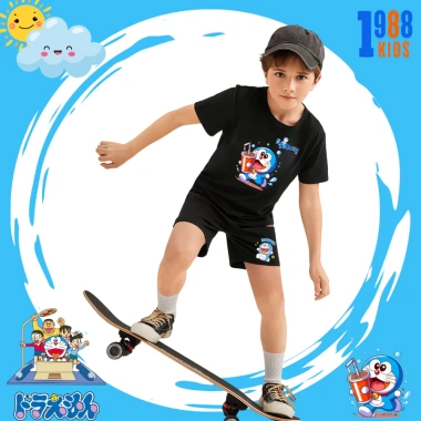 Bộ đồ thun Doreamon 1.988kids - Quần sáo cộc cho bé trai và bé gái 15-40kg, đa màu, giảm giá 169k 4