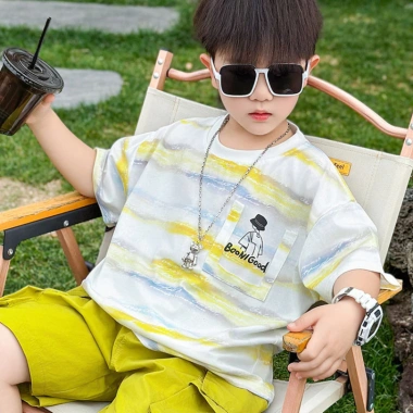 Bộ đồ trẻ em bé trai phong cách Hàn Quốc, áo ngắn tay in vui vẻ và quần short 5