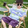Bộ đồ trẻ em bé trai phong cách Hàn Quốc, áo ngắn tay in vui vẻ và quần short 6