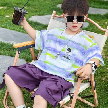 Bộ đồ trẻ em bé trai phong cách Hàn Quốc, áo ngắn tay in vui vẻ và quần short 6