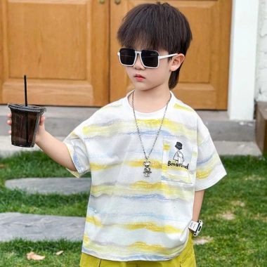 Bộ đồ trẻ em bé trai phong cách Hàn Quốc, áo ngắn tay in vui vẻ và quần short 8