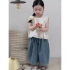 Bộ đồ Vest ren bé gái mùa hè phong cách Hàn Quốc, áo sơ mi + quần jean rộng, giảm giá, chỉ 194.148đ 4