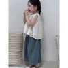 Bộ đồ Vest ren bé gái mùa hè phong cách Hàn Quốc, áo sơ mi + quần jean rộng, giảm giá, chỉ 194.148đ 6