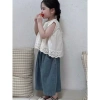 Bộ đồ Vest ren bé gái mùa hè phong cách Hàn Quốc, áo sơ mi + quần jean rộng, giảm giá, chỉ 194.148đ 7