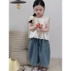 Bộ đồ Vest ren bé gái mùa hè phong cách Hàn Quốc, áo sơ mi + quần jean rộng, giảm giá, chỉ 194.148đ 8