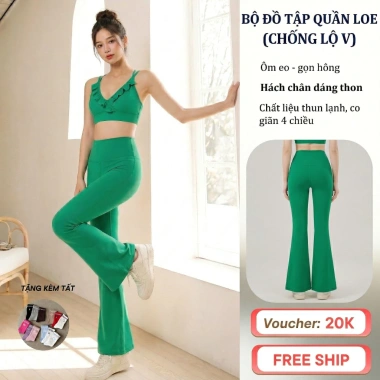 Bộ Đồ Yoga Quần Ống Loe Cạp Cao Thun Lạnh Co Giãn Thấm Hút Mồ Hôi - S9 Giá 550k